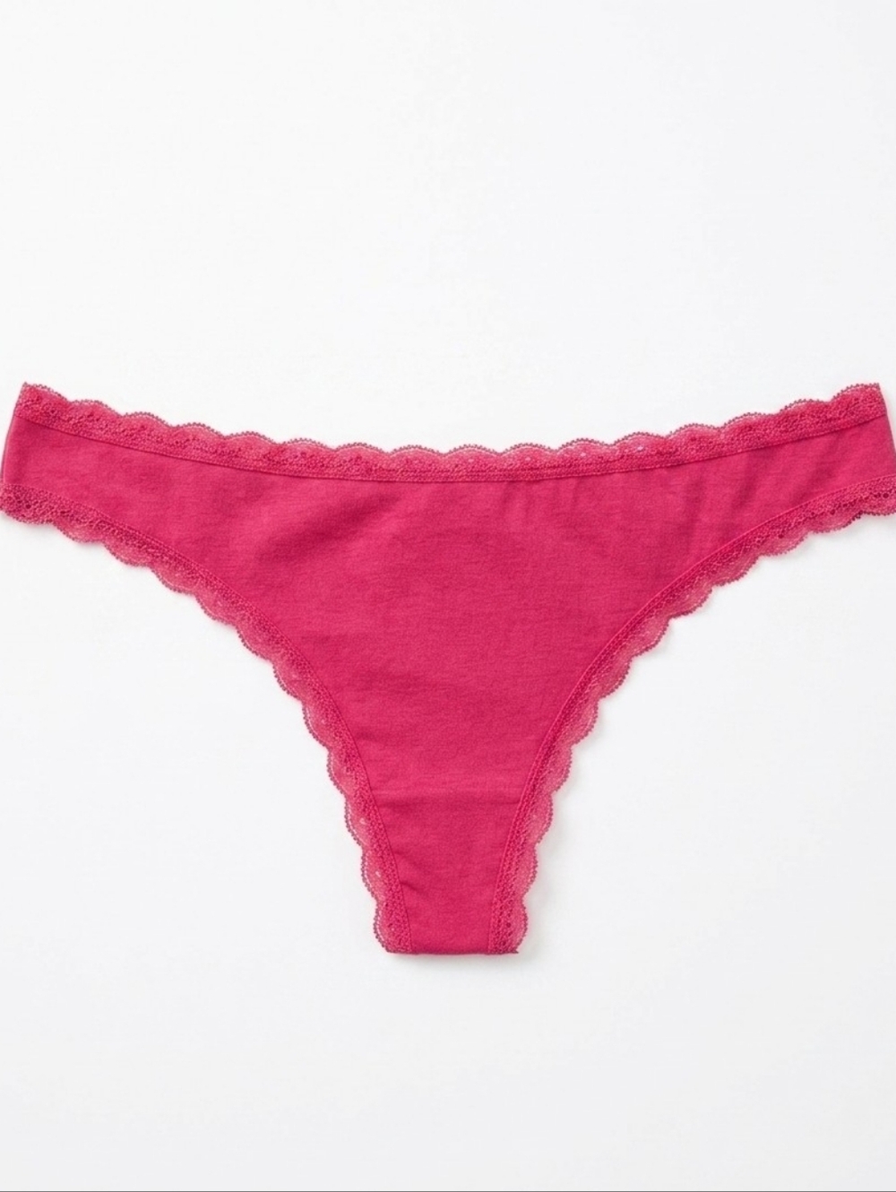 NWT Everyday Lace-Trim Thong Panty - Raspberry Pink